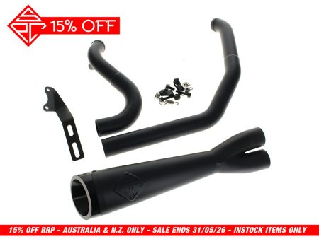 2-into-1 Cutback Exhaust - Black with Black End Cap. Fits Softail 2018up Non-240 Rear Tyre Models. SP Concepts EXHAUST