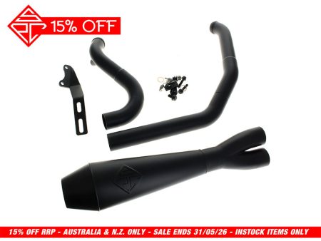 2-into-1 4.5in. Big Bore Exhaust - Black. Fits Softail 2018up Non-240 Rear Tyre Models. SP Concepts EXHAUST