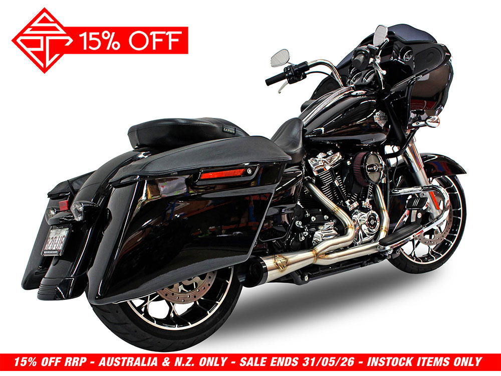 2-into-1 Cutback Exhaust - Stainless Steel with Black End Cap. Fits Touring 2017up. SP Concepts EXHAUST - Image 2