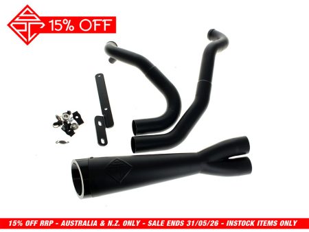 2-into-1 Cutback Exhaust - Black with Black End Cap. Fits Sportster 2014-2021 SP Concepts EXHAUST