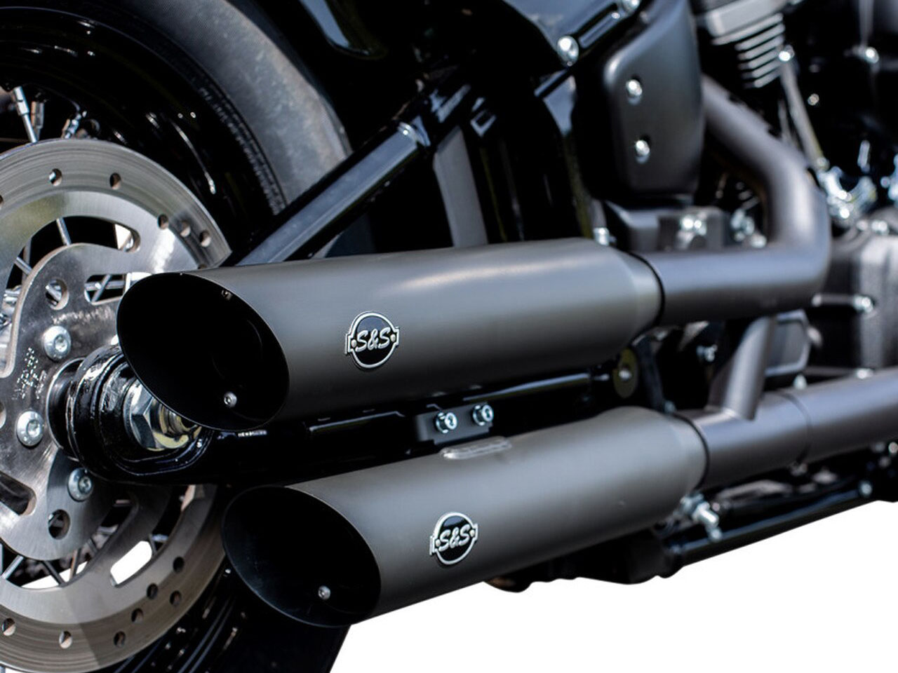 3-1/2in. Slash Cut Slip-On Mufflers - Black. Fits Softail Slim, Street Bob, Standard & Low Rider Models 2018-2024 & Breakout & Fat Boy 2018up S&S - Image 2