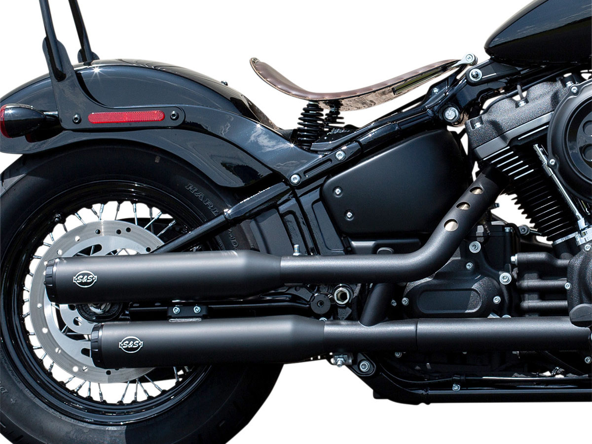 3-1/2in. Grand National Slip-On Mufflers - Black with Black End Caps. Fits Softail Slim, Street Bob, Standard & Low Rider Models 2018-2024 & Breakout & Fat Boy 2018up S&S - Image 2