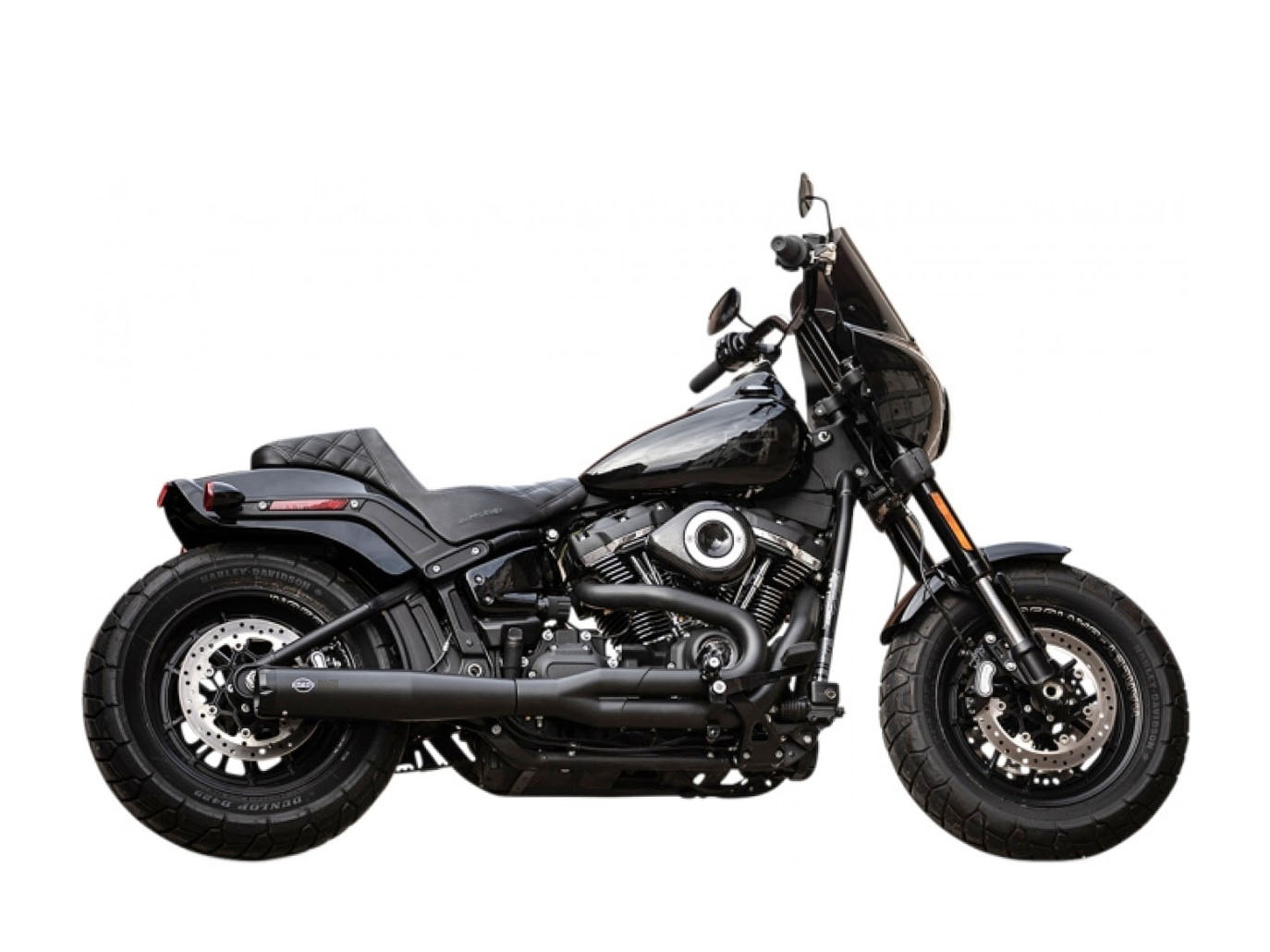 2-into-1 SuperStreet Exhaust - Black with Black End Cap. Fits Softail 2018-2024 Non-240 Rear Tyre Models. S&S