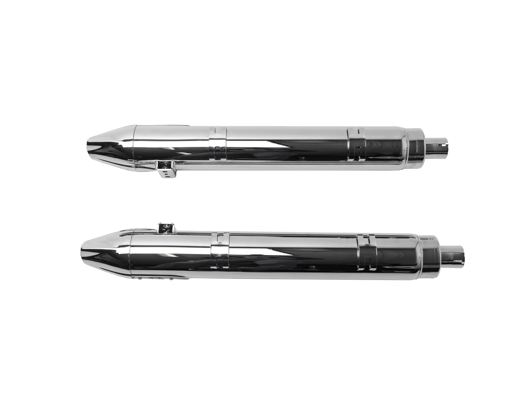 Fishtail 4in. Slip-On Mufflers - Chrome with Chrome End Caps. Fits Indian Big Twin 2014up with Hard Saddle Bags. S&S - Image 4