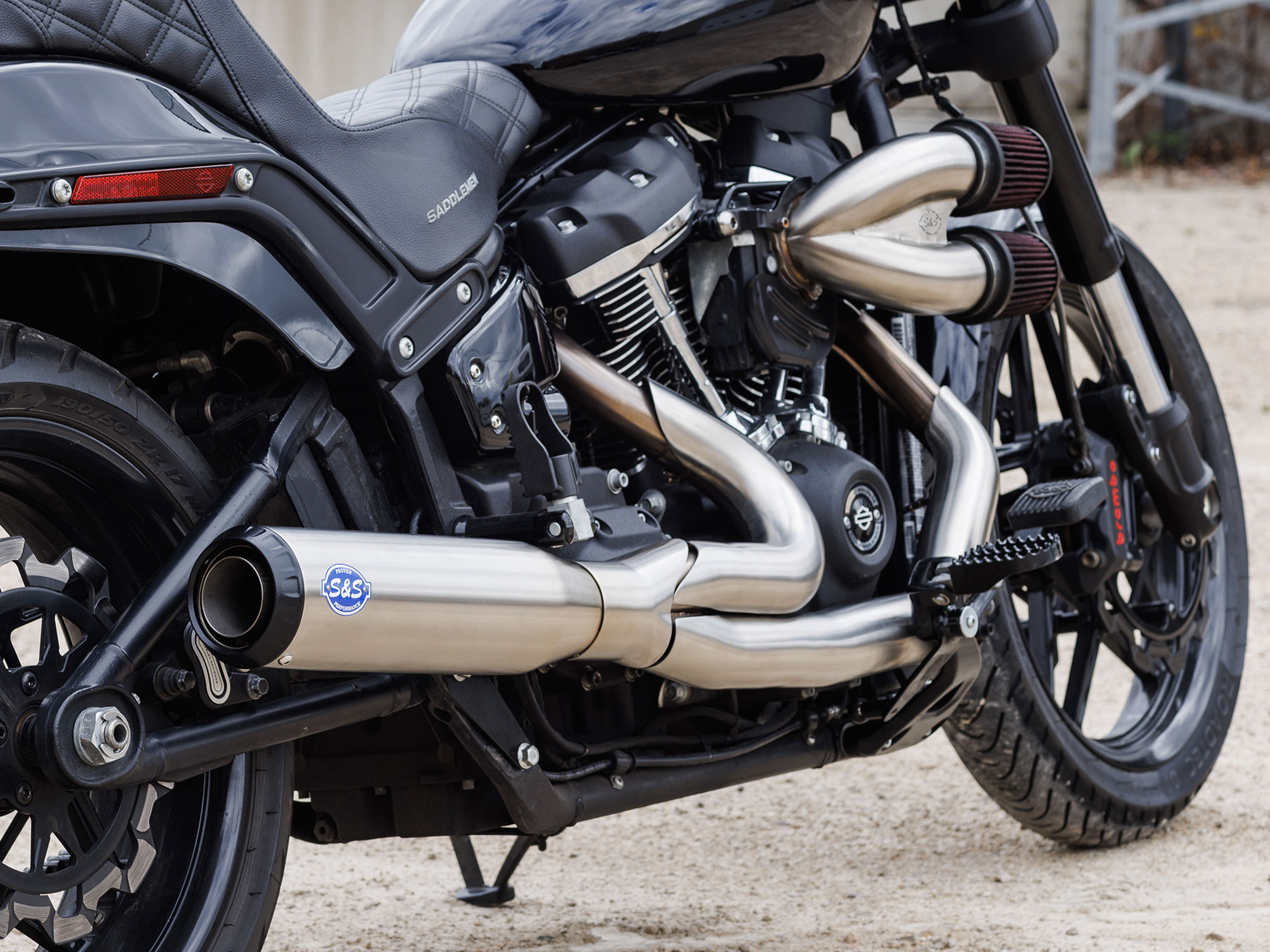 2-into-1 Qualifier Exhaust - Stainless Steel with Black End Cap. Fits Softail 2018up Non-240 Rear Tyre Models S&S - Image 3
