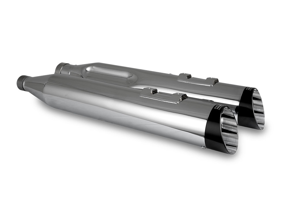 4.5in. Razorback Slash Cut Slip-On Mufflers - Chrome with Black End Caps. Fits Touring 2017up Vance and Hines