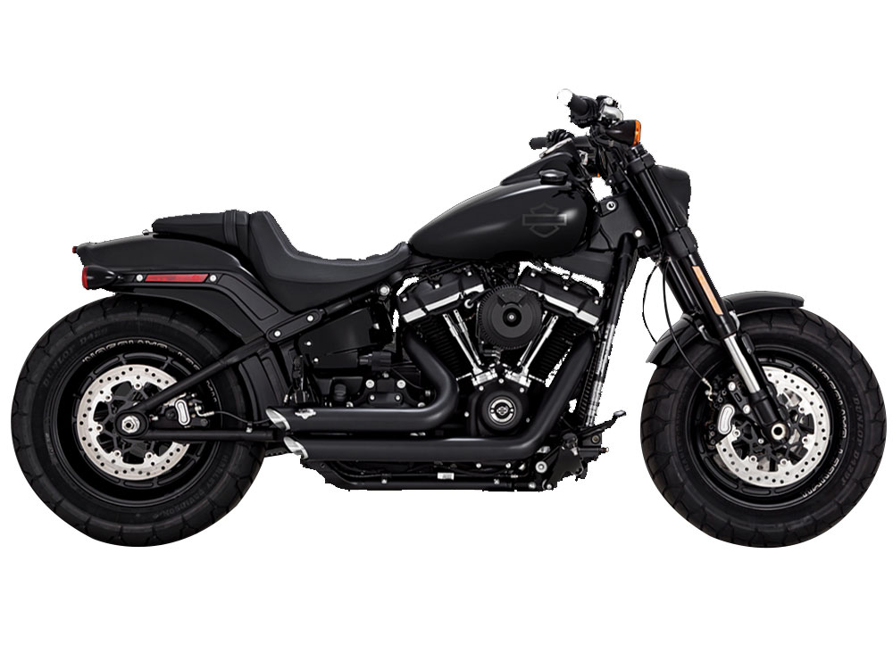 Shortshots Staggered Exhaust - Black. Fits Softail 2018up Non-240 Tyre Models Vance and Hines