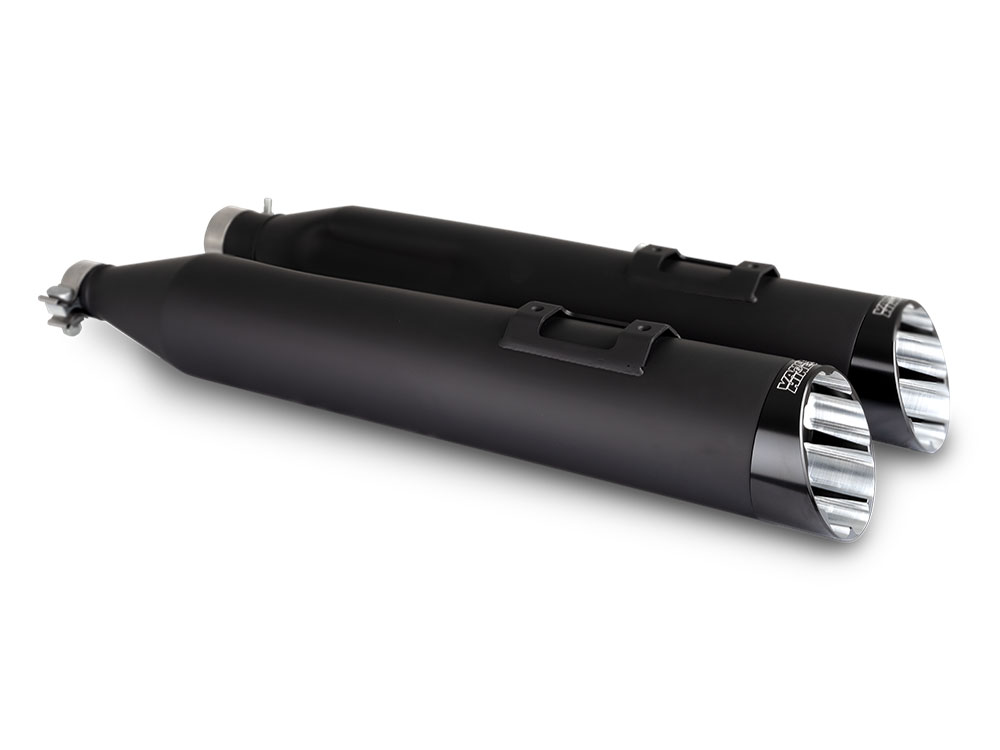4.5in. Razorback Slash Cut Slip-On Mufflers - Black with Black End Caps. Fits Touring 2017up Vance and Hines