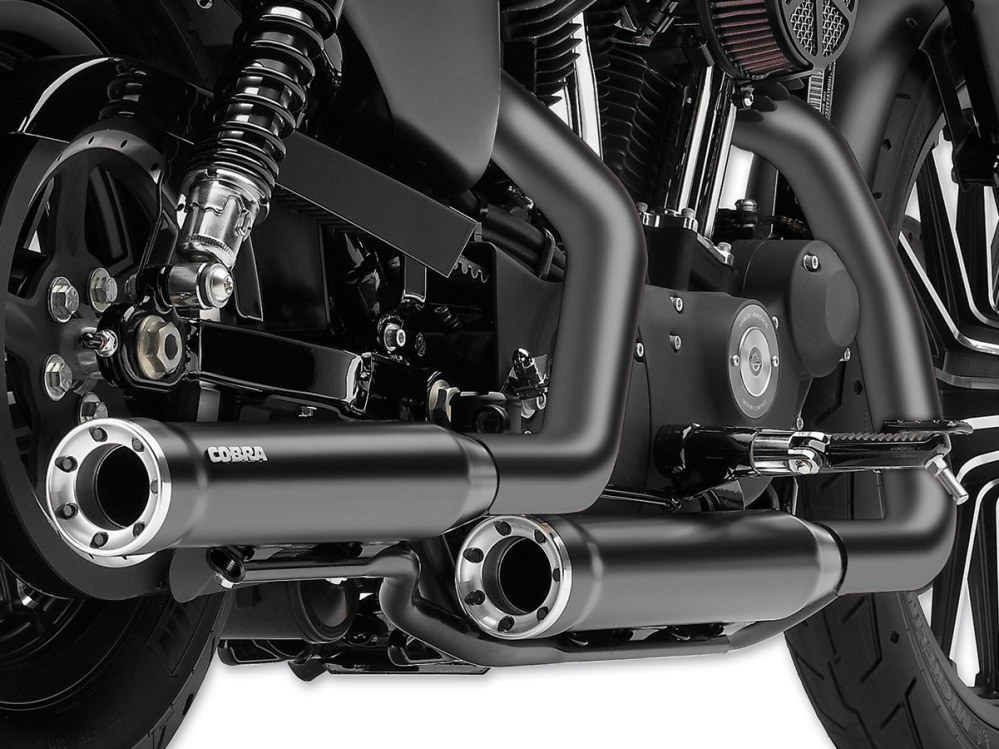 3in. RPT Slip On Mufflers - Black with Alloy Tips. Fits Sportster 2014-2021 COBRA EXHAUST - Image 2