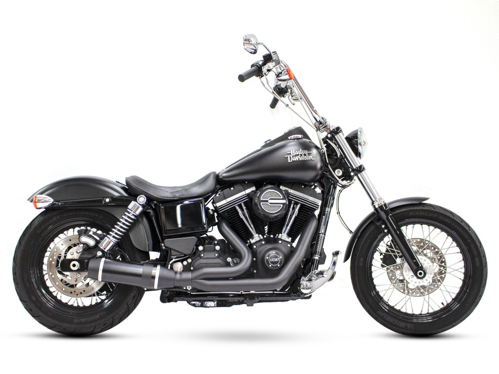 Bob Cat 2-into-1 Exhaust - Black with Black Sleeve Muffler. Fits Dyna 2006-2017. D&D EXHAUST
