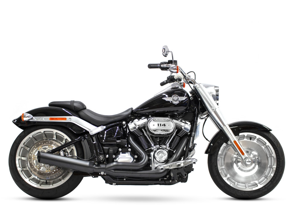 Low Cat 2-into-1 Exhaust - Black. Fits Breakout & Fat Boy 2018up & FXDR 2019up. D&D EXHAUST