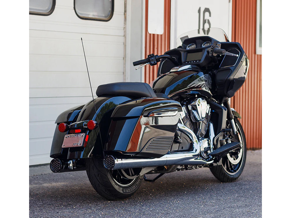 Grand Prix 4in. Slip-On Mufflers - Chrome. Fits Indian Big Twin 2014up with Hard Saddle Bags. Firebrand EXHAUST - Image 2