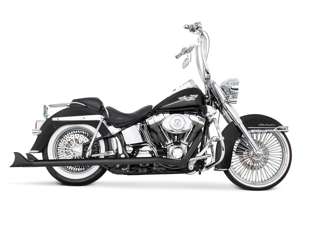 36in. True Dual SharkTail Exhaust - Black. Fits Softail 2007-2017. FREEDOM PERFORMANCE EXHAUST