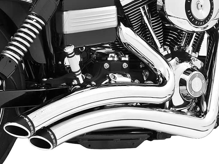 Sharp Curve Radius Exhaust - Chrome with Black End Caps. Fits Dyna 2006-2017. FREEDOM PERFORMANCE EXHAUST - Image 2