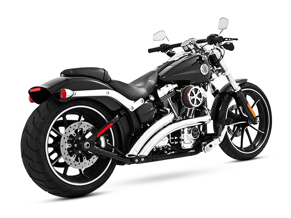 Radical Radius Exhaust - Chrome with Chrome End Caps. Fits Softail Breakout 2013-2017 & Rocker 2008-2011. FREEDOM PERFORMANCE EXHAUST - Image 2