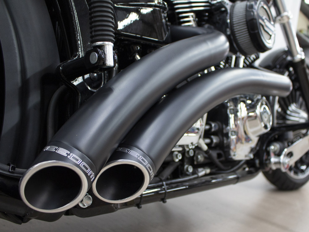 Radical Radius Exhaust - Black with Black End Caps. Fits Softail Breakout 2013-2017 & Rocker 2008-2011. FREEDOM PERFORMANCE EXHAUST - Image 2