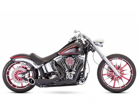 Turnout 2-into-1 Exhaust - Black with Black End Caps. Fits Softail 1986-2017. FREEDOM PERFORMANCE EXHAUST