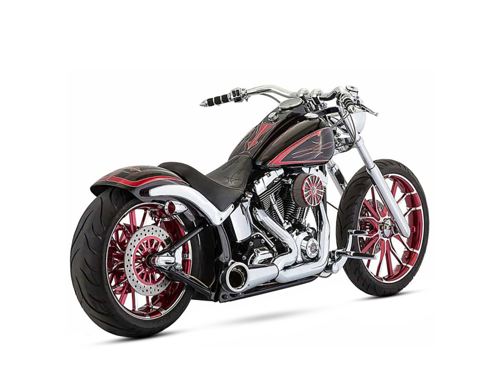 Turnout 2-into-1 Exhaust - Chrome with Black End Cap. Fits Softail Breakout 2013-2017 & Rocker 2008-2011. FREEDOM PERFORMANCE EXHAUST