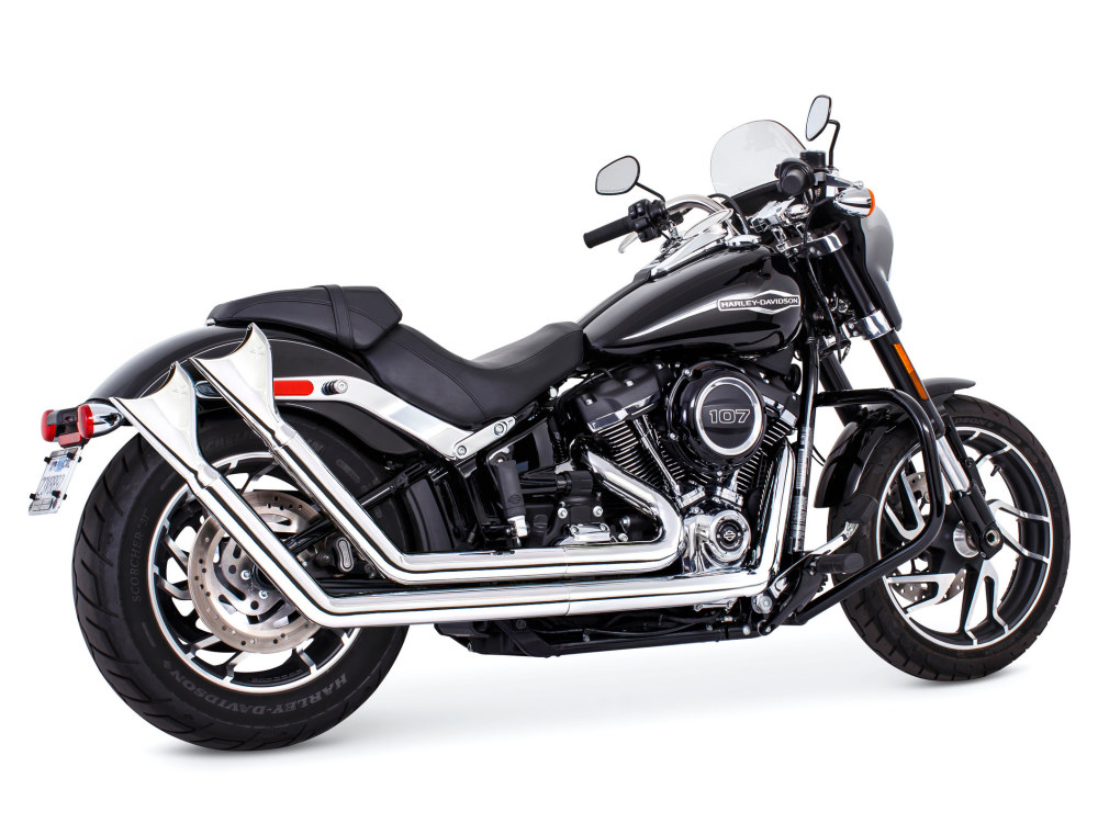Upsweeps Exhaust - Chrome with Chrome Sharktail End Caps. Fits Softail 2018up. FREEDOM PERFORMANCE EXHAUST - Image 2