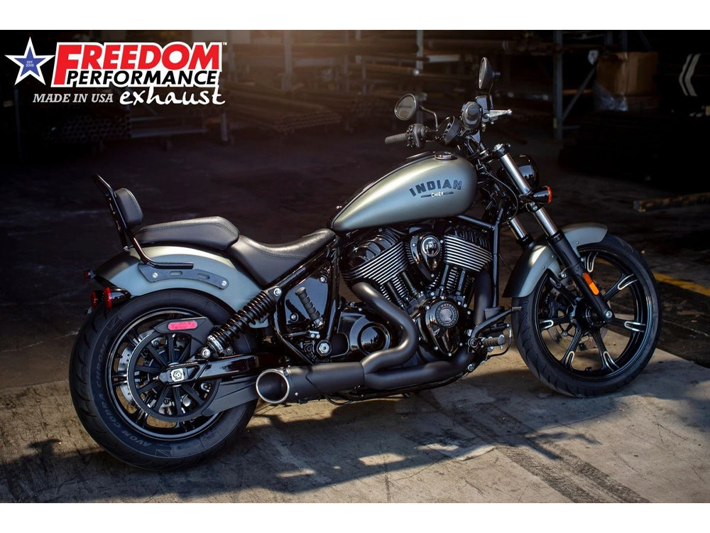 Combat 2-into-1 Exhaust - Black with Black End Cap. Fits Indian Cruiser 2022up FREEDOM PERFORMANCE EXHAUST - Image 2