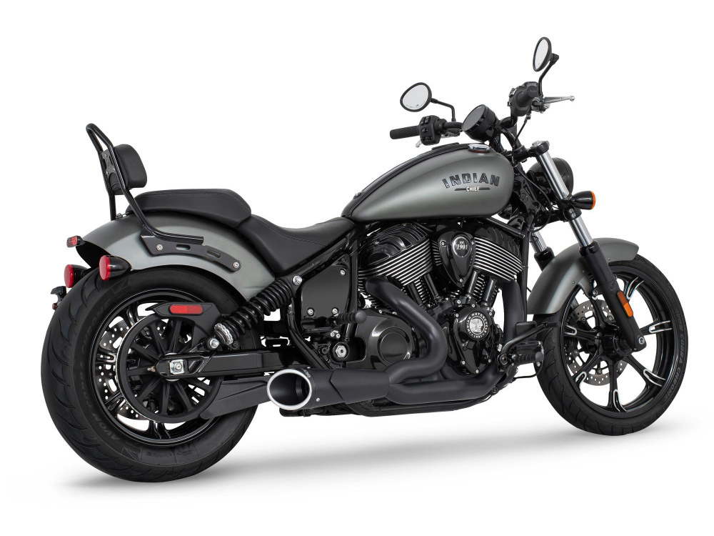 Combat 2-into-1 Exhaust - Black with Black End Cap. Fits Indian Cruiser 2022up FREEDOM PERFORMANCE EXHAUST