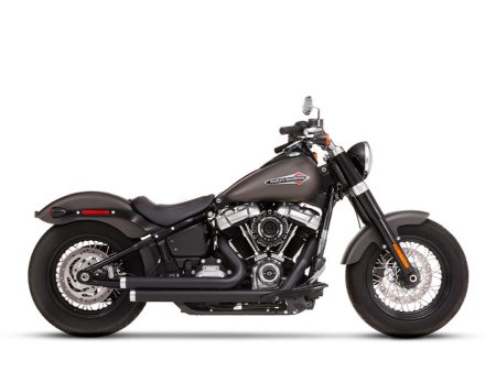 2-into-2 Staggered Exhaust - Black with Chrome End Caps. Fits Softail 2018up. RINEHART EXHAUST