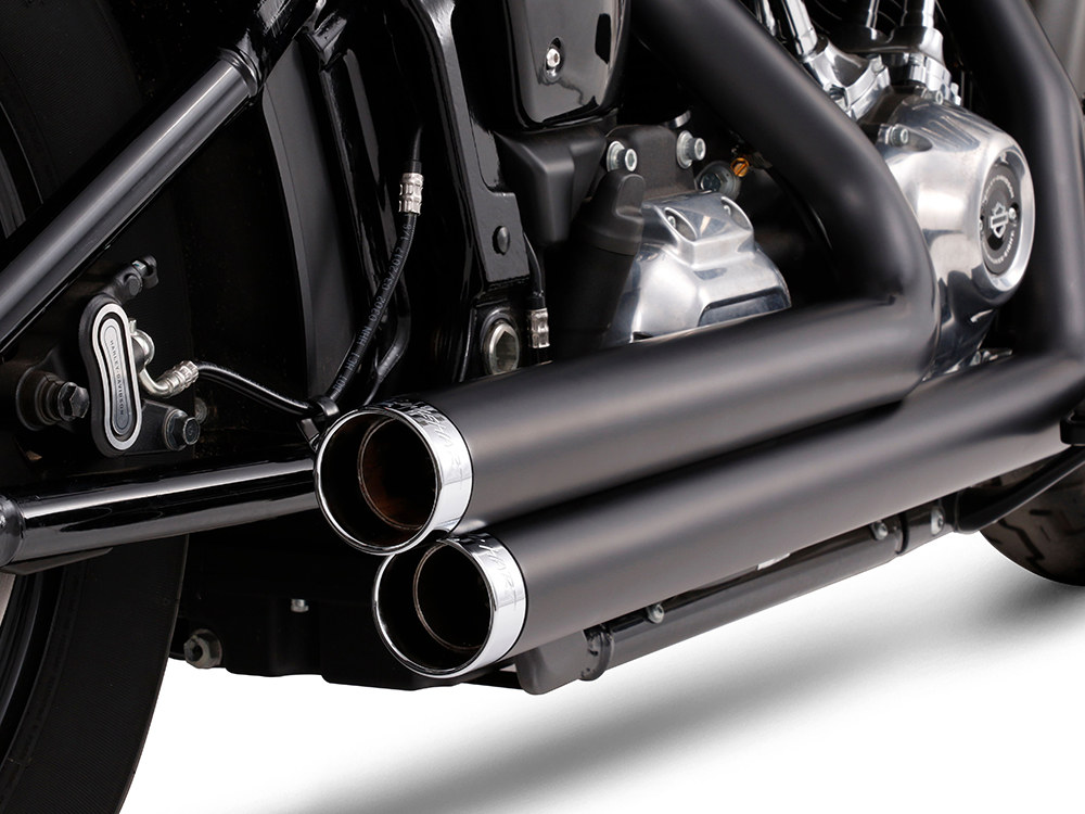 2-into-2 Staggered Exhaust - Black with Chrome End Caps. Fits Softail 2018up. RINEHART EXHAUST - Image 2