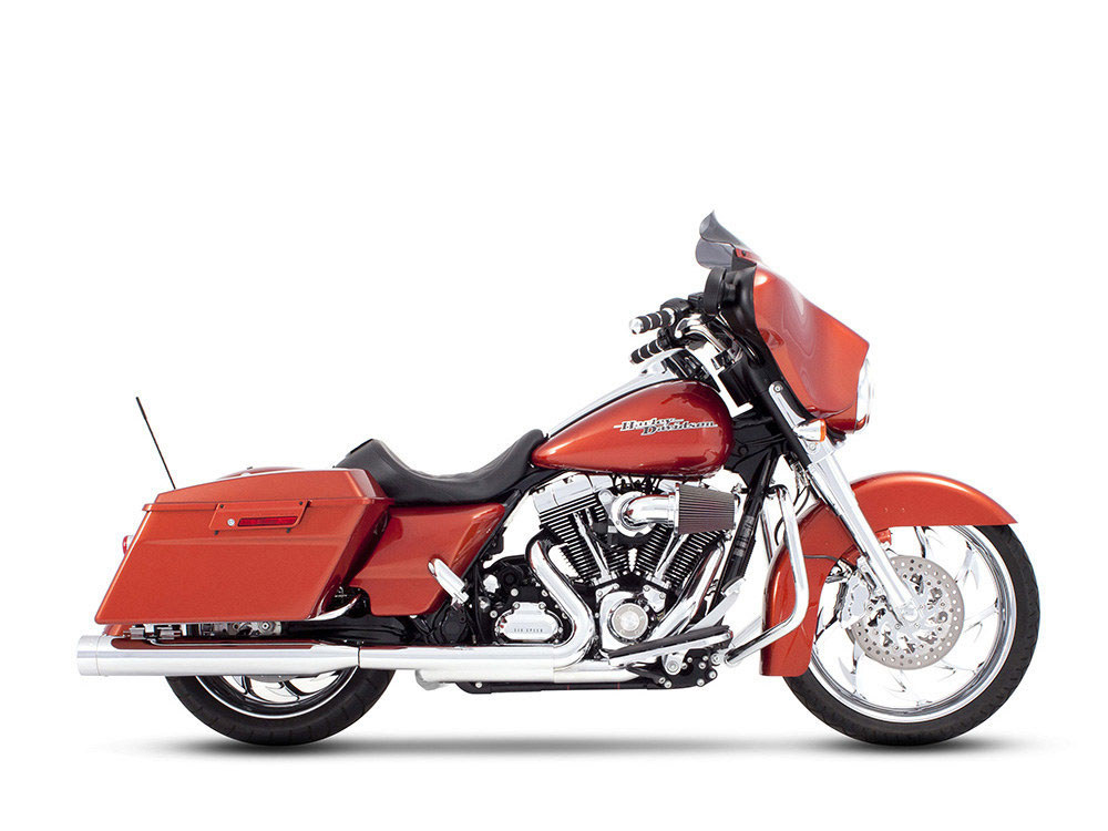 4in. Slip-On Mufflers - Chrome with Chrome End Caps. Fits Touring 1995-2016 & Trike 2017-2020. RINEHART EXHAUST
