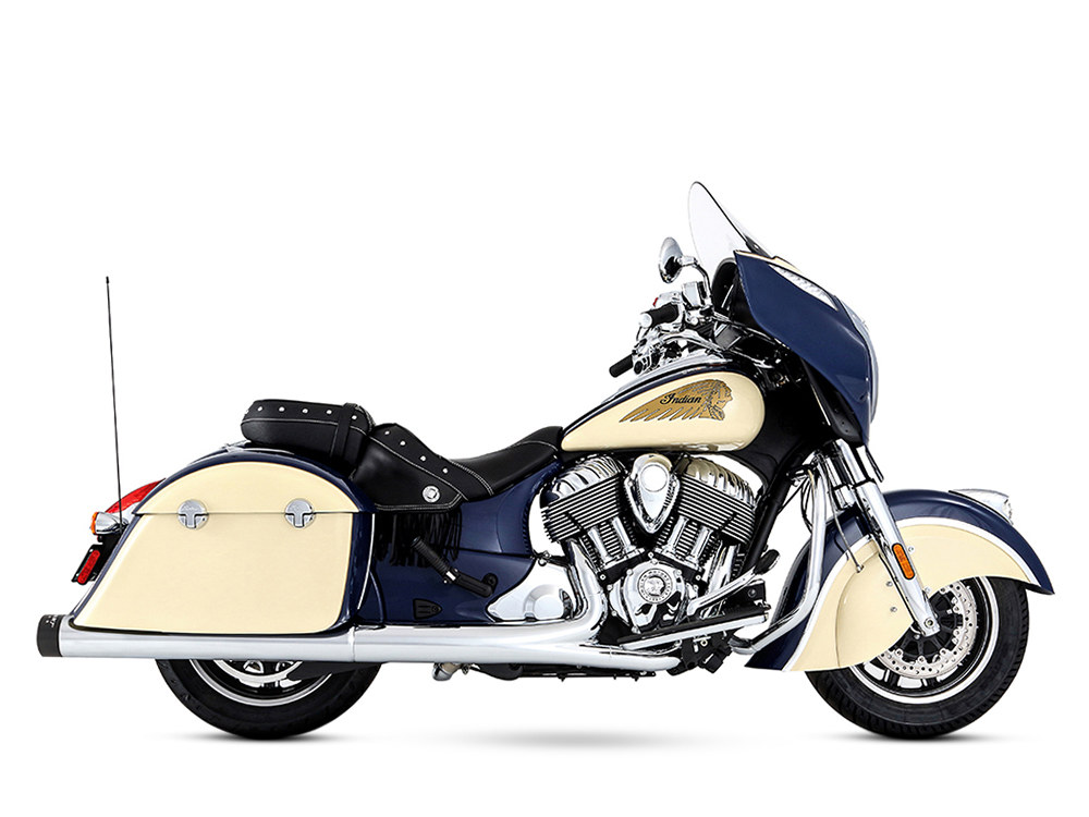 4in. Slip-On Mufflers - Chrome with Black End Caps. Fits Indian Big Twin 2014up with Hard Saddle Bags. RINEHART EXHAUST - Image 2