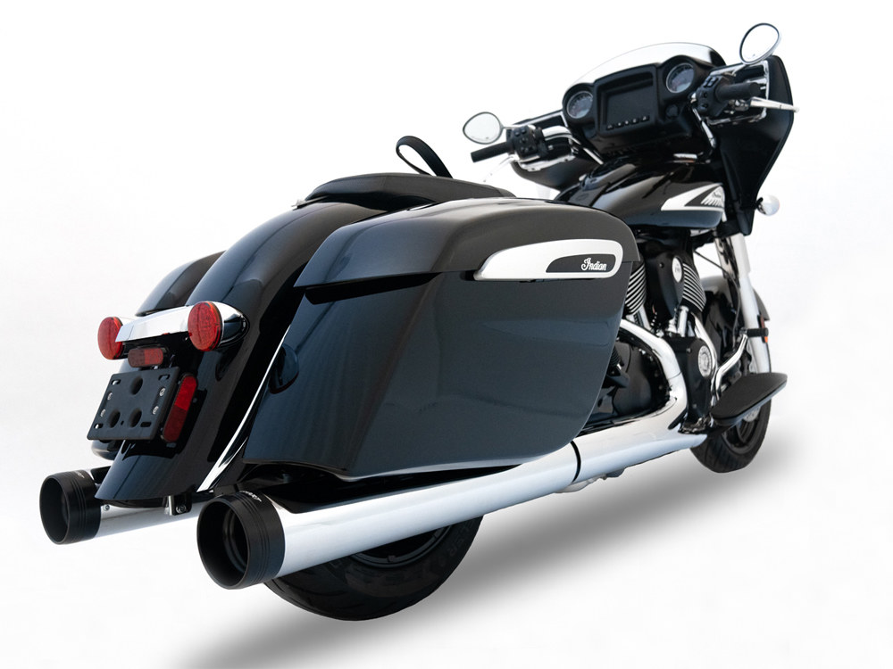 4.5in. Slip-On Mufflers - Chrome with Black End Caps. Fits Indian Big Twin 2014up with Hard Saddle Bags. RINEHART EXHAUST - Image 2