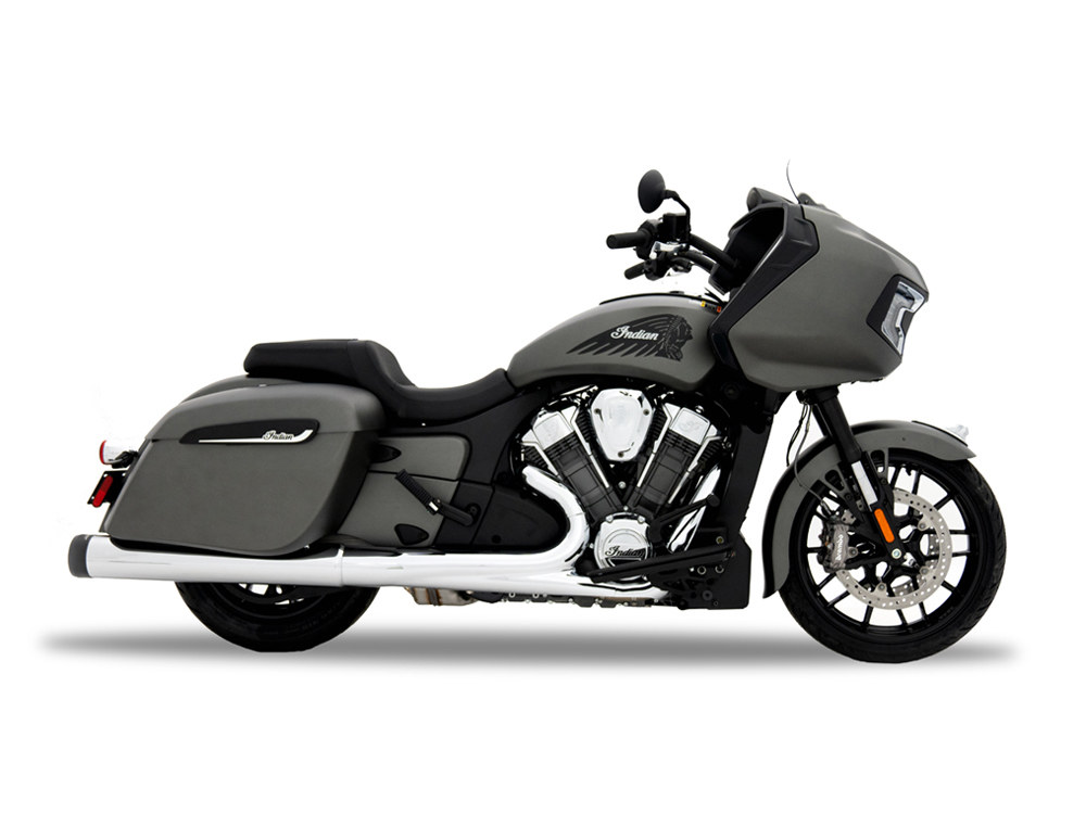 4.5in. Slip-On Mufflers - Chrome with Black End Caps. Fits Indian Big Twin 2014up with Hard Saddle Bags. RINEHART EXHAUST
