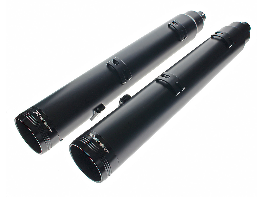4.5in. Slip-On Mufflers - Black with Black End Caps. Fits Indian Big Twin 2014up with Hard Saddle Bags. RINEHART EXHAUST