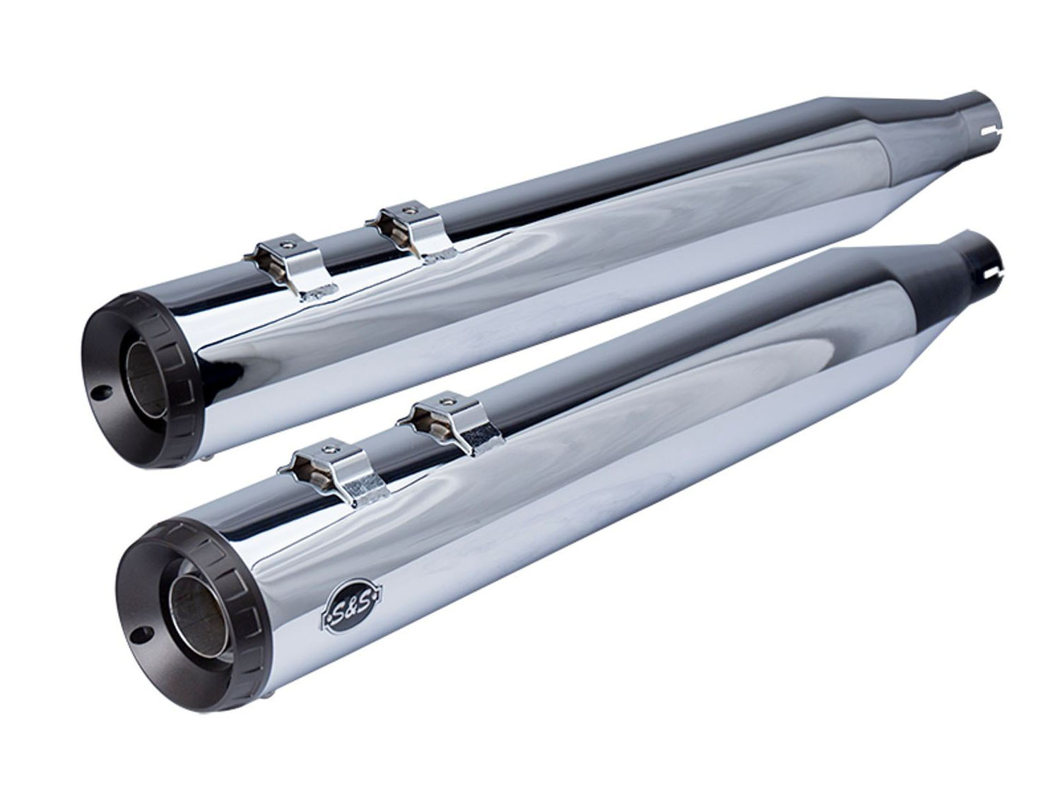 4in. Grand National Slip-On Mufflers - Chrome with Black End Caps. Fits Touring 1995-2016 & Trike 2017-2020. S&S - Image 2