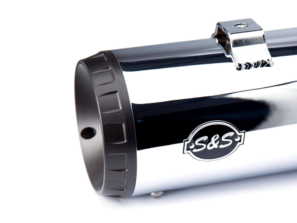 4in. Grand National Slip-On Mufflers - Chrome with Black End Caps. Fits Touring 1995-2016 & Trike 2017-2020. S&S - Image 3