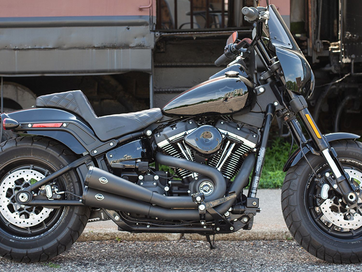 Grand National 2-into-2 Exhaust - Black with Black End Caps. Fits Street Bob, Low Rider, Slim, Fat Bob & Deluxe 2018-2024 S&S - Image 2