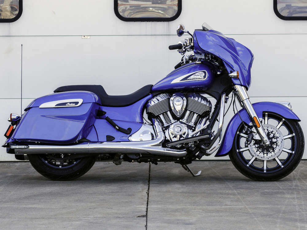 Broadhead 4in. Slip-On Mufflers - Chrome with Black End Caps. Fits Indian Big Twin 2014up with Hard Saddle Bags. S&S - Image 2
