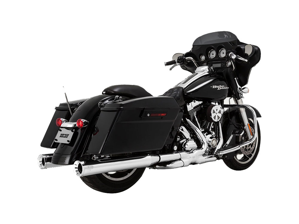 4in. Eliminator 400 Slip-On Mufflers - Chrome with Chrome End Caps. Fits Touring 1995-2016 & Trike 2017-2020. Vance and Hines