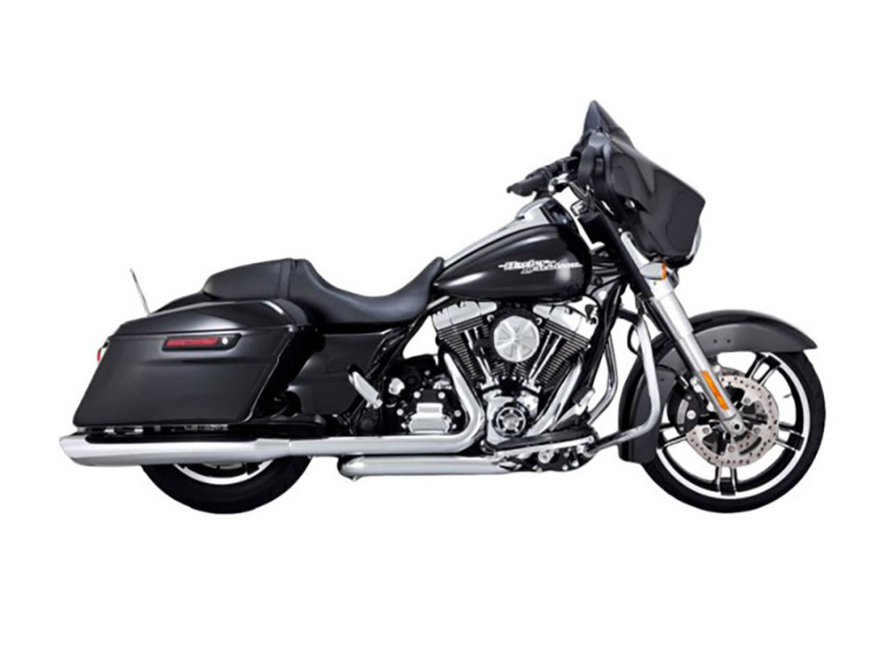 4in. Twin Slash Round Slip-On Mufflers - Chrome. Fits Touring 1995-2016 & Trike 2017-2020 Vance and Hines - Image 2