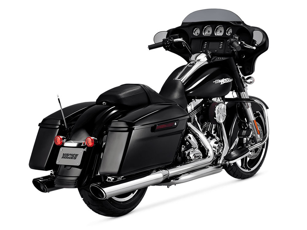 4in. Twin Slash Round Slip-On Mufflers - Chrome. Fits Touring 1995-2016 & Trike 2017-2020 Vance and Hines