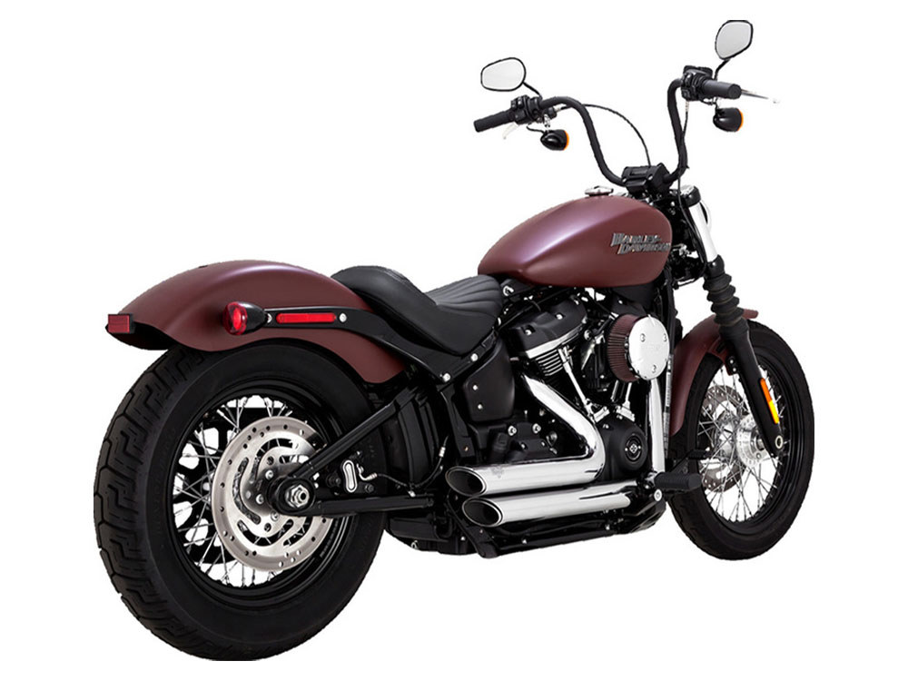 Shortshots Staggered Exhaust - Chrome. Fits Softail 2018up Non-240 Tyre Models Vance and Hines - Image 2