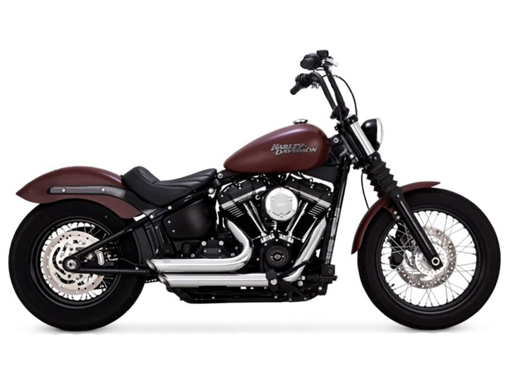 Shortshots Staggered Exhaust - Chrome. Fits Softail 2018up Non-240 Tyre Models Vance and Hines
