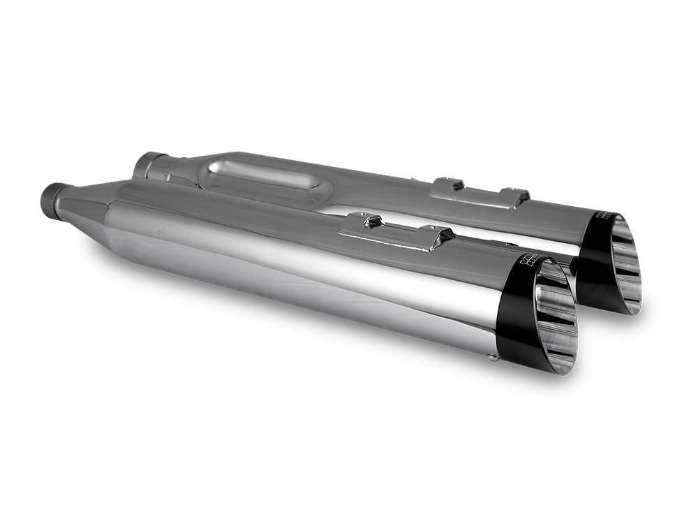 4.5in. Razorback Slash Cut Slip-On Mufflers - Chrome with Black End Caps. Fits Touring 2017up Vance and Hines