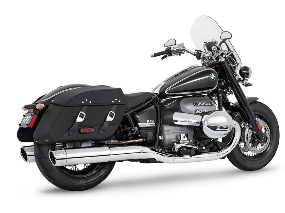 4.5in. Two-Step Slip-On Mufflers - Chrome with Chrome Combat Fluted Tips. Fits BMW R-18 Classic 2021up. FREEDOM PERFORMANCE EXHAUST