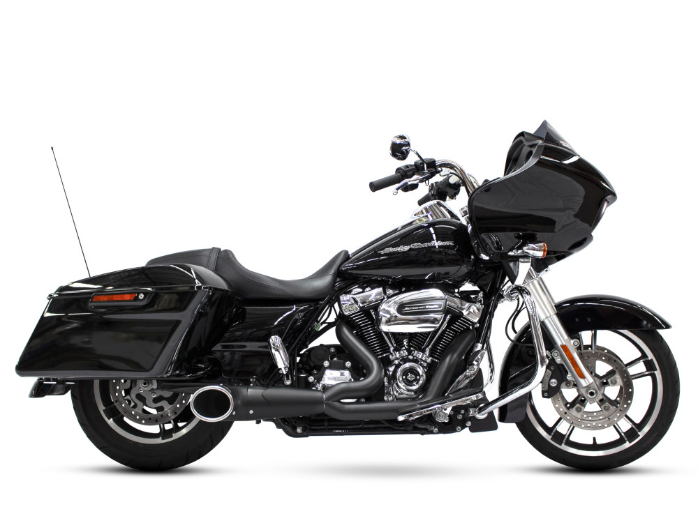 Turnout 2-into-1 Exhaust - Black with Black End Cap. Fits Touring 2017up. FREEDOM PERFORMANCE EXHAUST