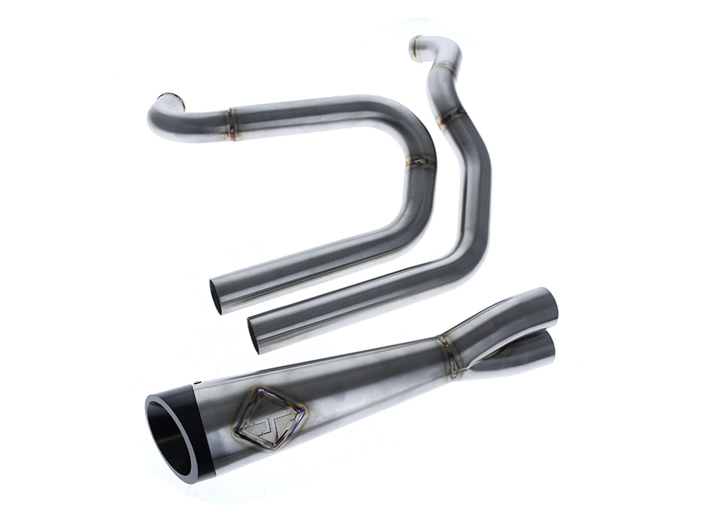 2-into-1 Cutback Exhaust - Stainless Steel with Black End Cap. Fits FXR 1987-1994 SP Concepts EXHAUST
