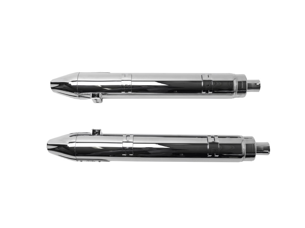 Fishtail 4in. Slip-On Mufflers - Chrome with Chrome End Caps. Fits Indian Big Twin 2014up with Hard Saddle Bags. S&S - Image 4