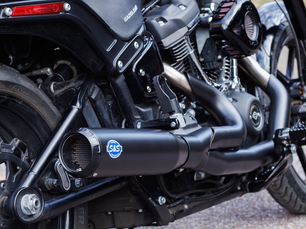 2-into-1 Qualifier Exhaust - Black with Black End Cap. Fits Softail 2018up Non-240 Rear Tyre Models S&S - Image 3