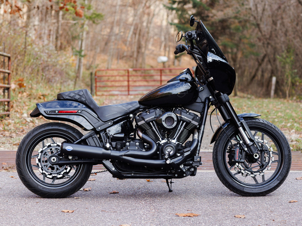 2-into-1 Qualifier Exhaust - Black with Black End Cap. Fits Softail 2018up Non-240 Rear Tyre Models S&S