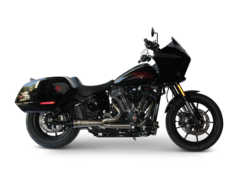 Shorty Turnout 2-into-1 Exhaust - Stainless Steel with Black End Cap. Fits Softail 2018up with Non-240 Rear Tyre TWO BROTHERS RACING EXHAUST