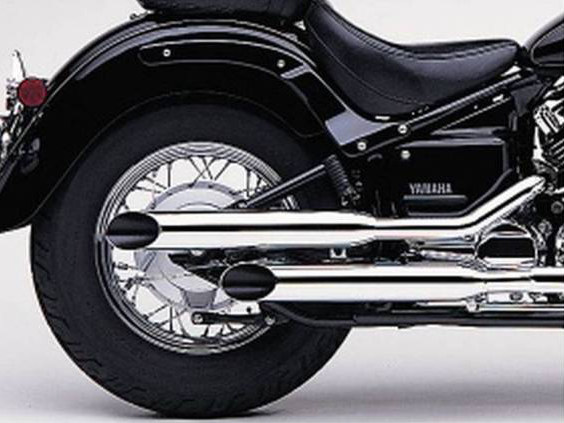 Exhaust with Slash Cut Mufflers - Chrome. Fits Yamaha V-Star XVS650 1998-2019 COBRA EXHAUST - Image 2